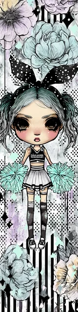 Free kawaii bookmark featuring a girl with vertical stripes in a white theme